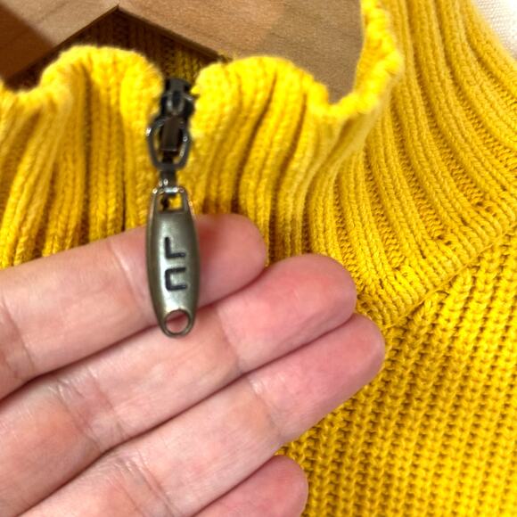 Quarter Zip Ribbed Sweater Women's M Cotton Mock Neck Crop Butter Yellow Preppy - Picture 6 of 9